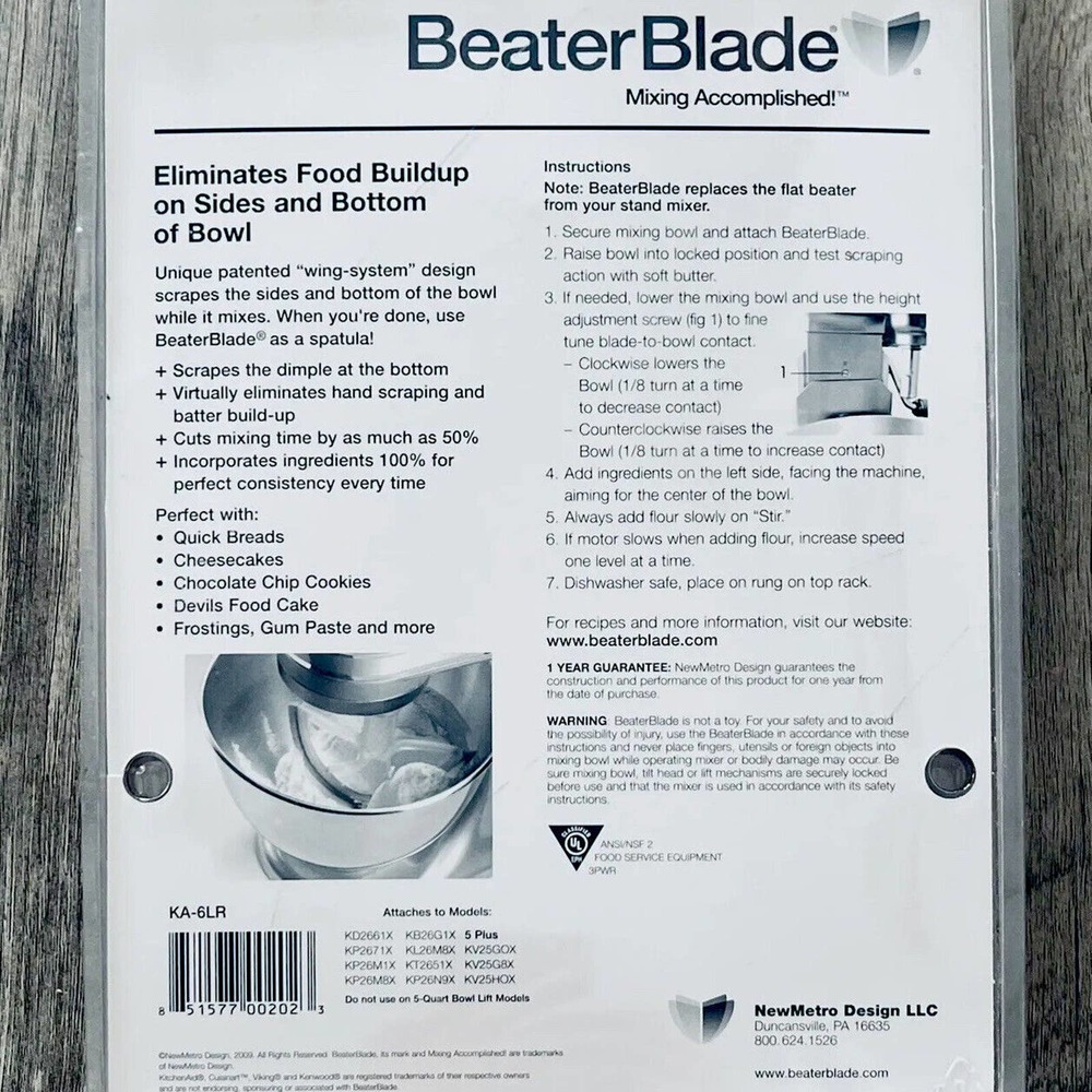 New Metro KA-6LR Original Beater Blade Works with Most KitchenAid 6 Qt Bowl-Lift - Picture 3 of 6